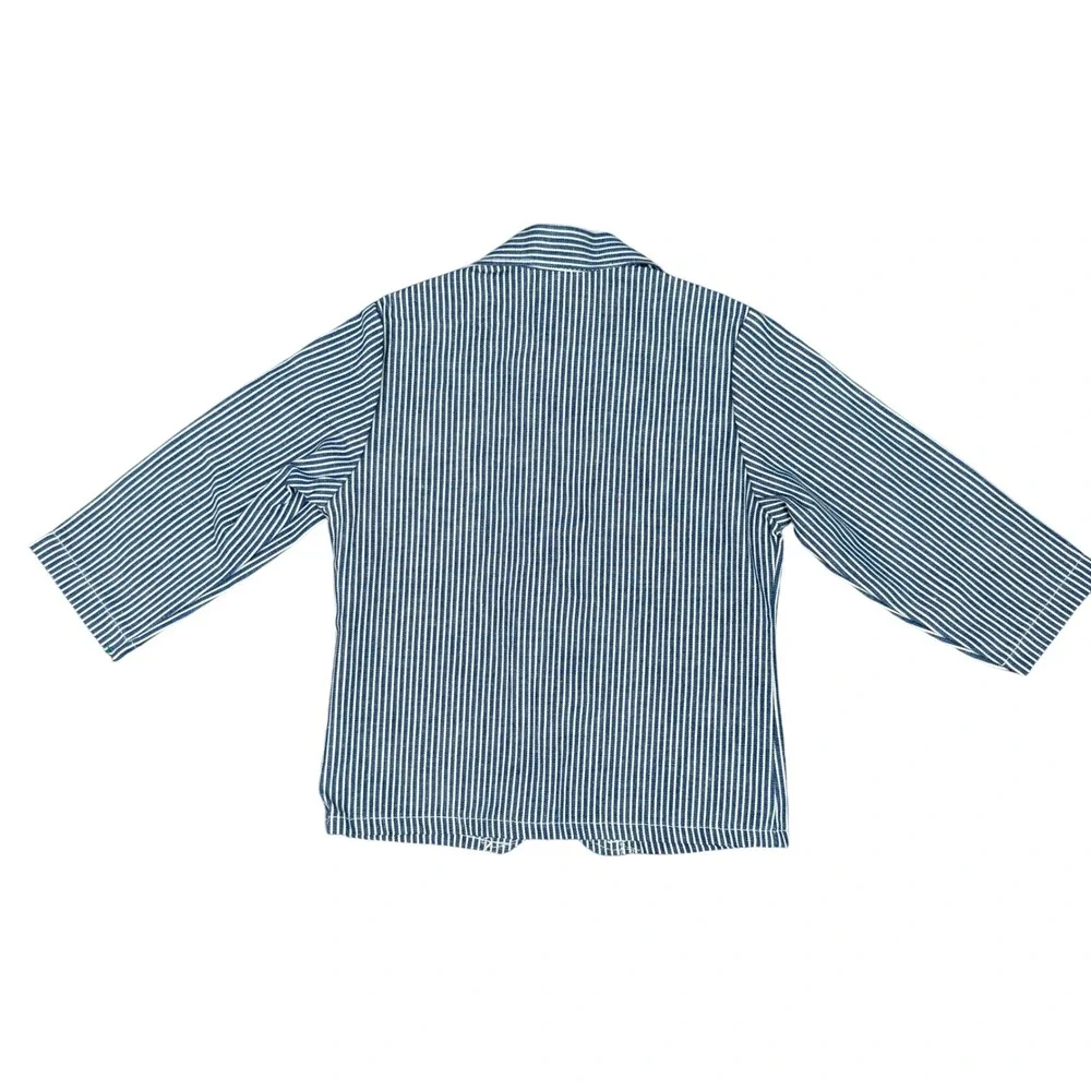 Vintage OshKosh B'Gosh Union Made Sanforized Chore Jacket Blue Stripe 3‎ Reg USA